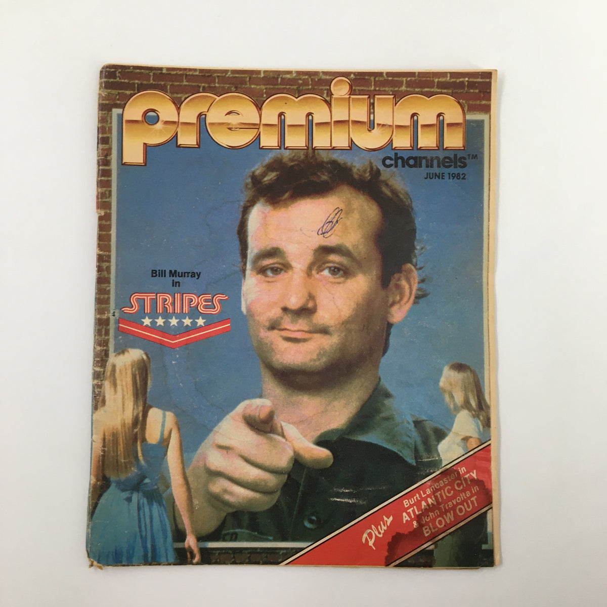 Cover of VTG Premium Channels Mini Magazine June 1982 featuring Bill Murray in Stripes, showcasing his iconic comedic appeal.