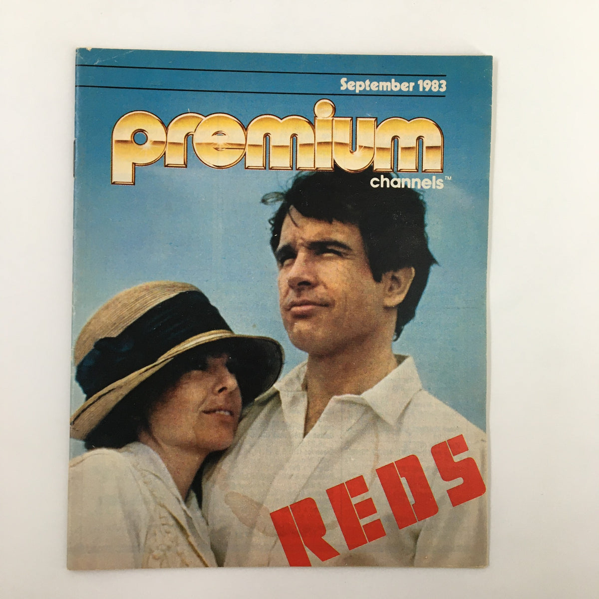 Cover of VTG Premium Channels Mini Magazine September 1983 featuring Warren Beatty and Diane Keaton, with the title 'REDS' prominently displayed.