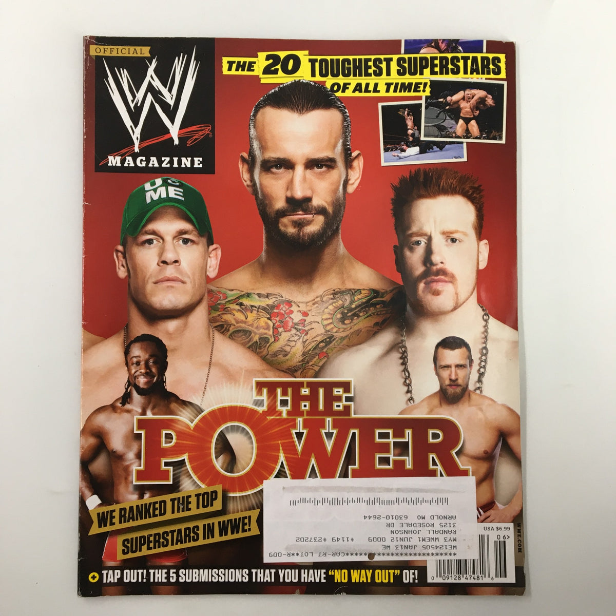 WWE Magazine June 2012 featuring John Cena, CM Punk, and Sheamus on the cover of 'The Power Issue'. This vibrant magazine highlights the top superstars in WWE and encapsulates a significant period in professional wrestling.