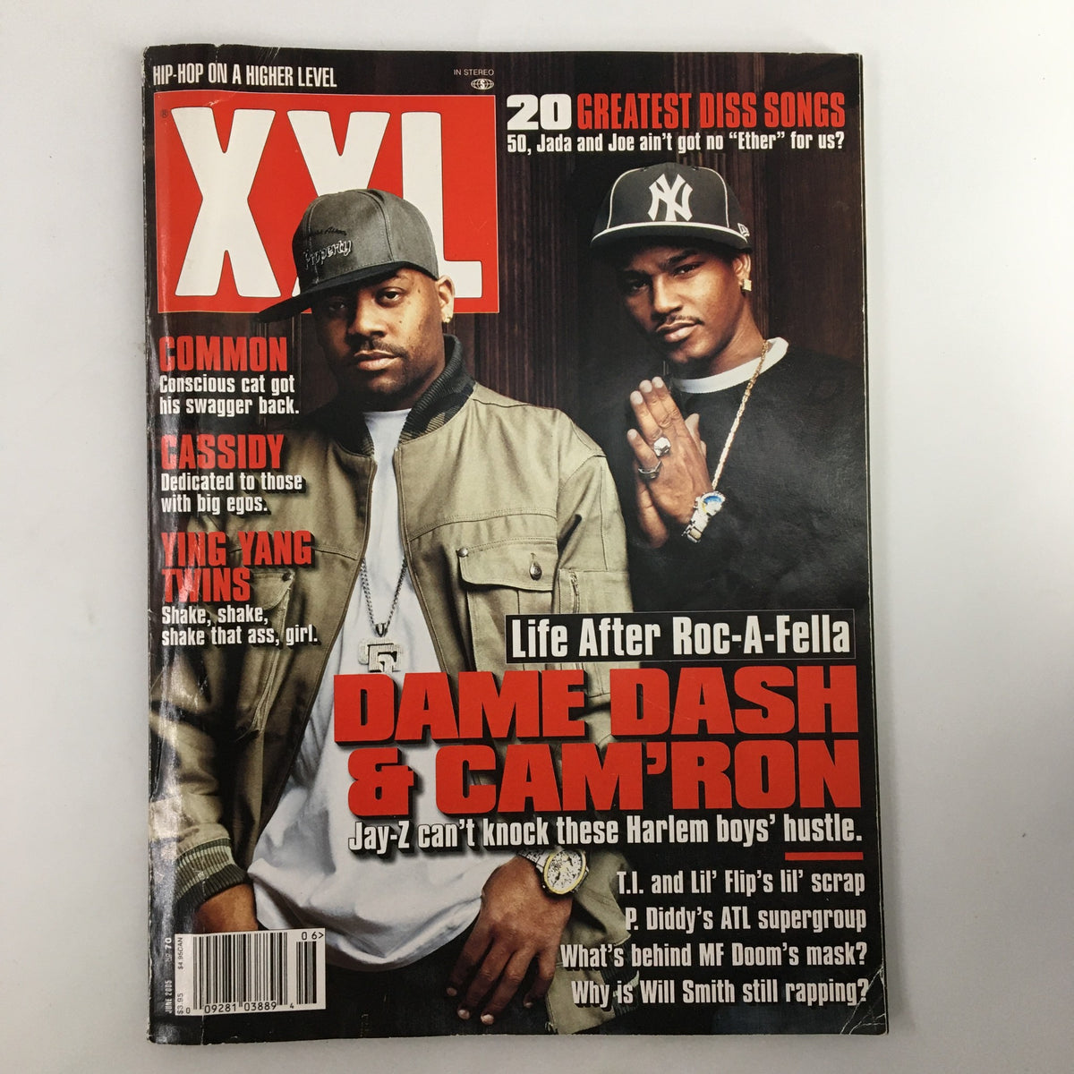 XXL Magazine June 2005 cover featuring Dame Dash and Cam'ron, highlighting their life after Roc-A-Fella with bold text and imagery, capturing essential hip-hop culture and nostalgia.