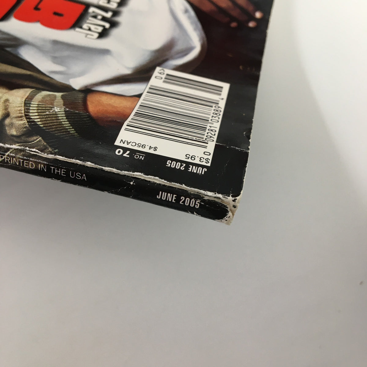 Close-up of the spine of XXL Magazine June 2005, showing the publication date and condition details. The magazine features Dame Dash and Cam'ron.
