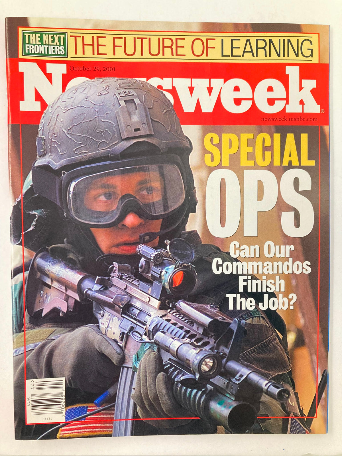 Newsweek Magazine October 29 2001 cover featuring a soldier in tactical gear with a rifle, headline reading 'Can Our Commandos Finish The Job?' highlighting military operations and elite forces.