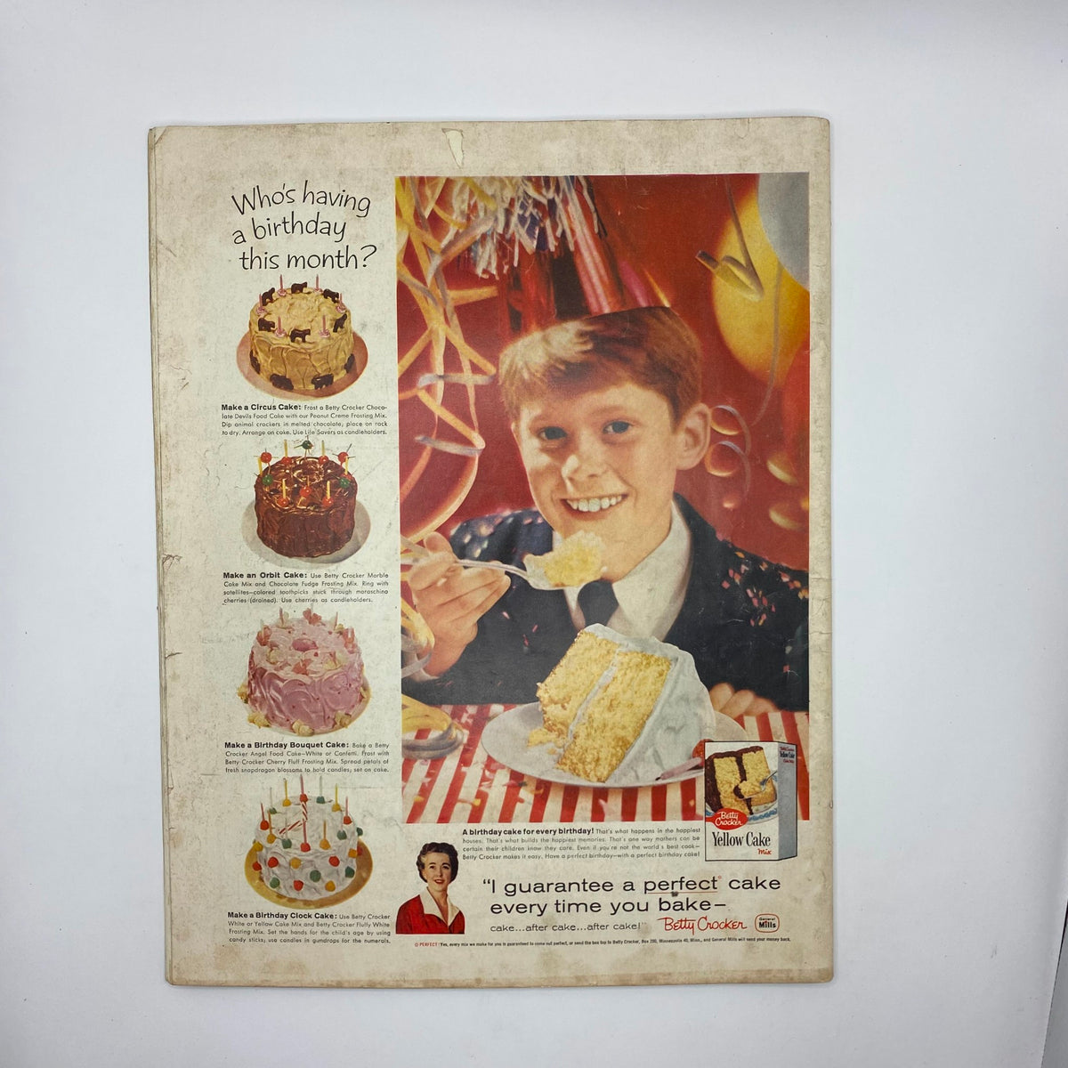 Back cover of the Saturday Evening Post Magazine March 21 1959 showcasing a boy enjoying birthday cake, with recipes and promotions for baking, reflecting the vintage advertising style of the era.