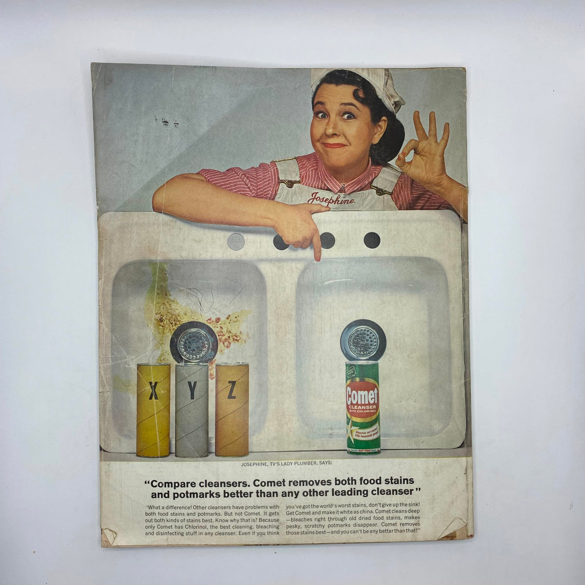 Back cover of VTG McCall's Magazine April 1964 advertising Comet cleanser, featuring a vintage illustration related to housekeeping.