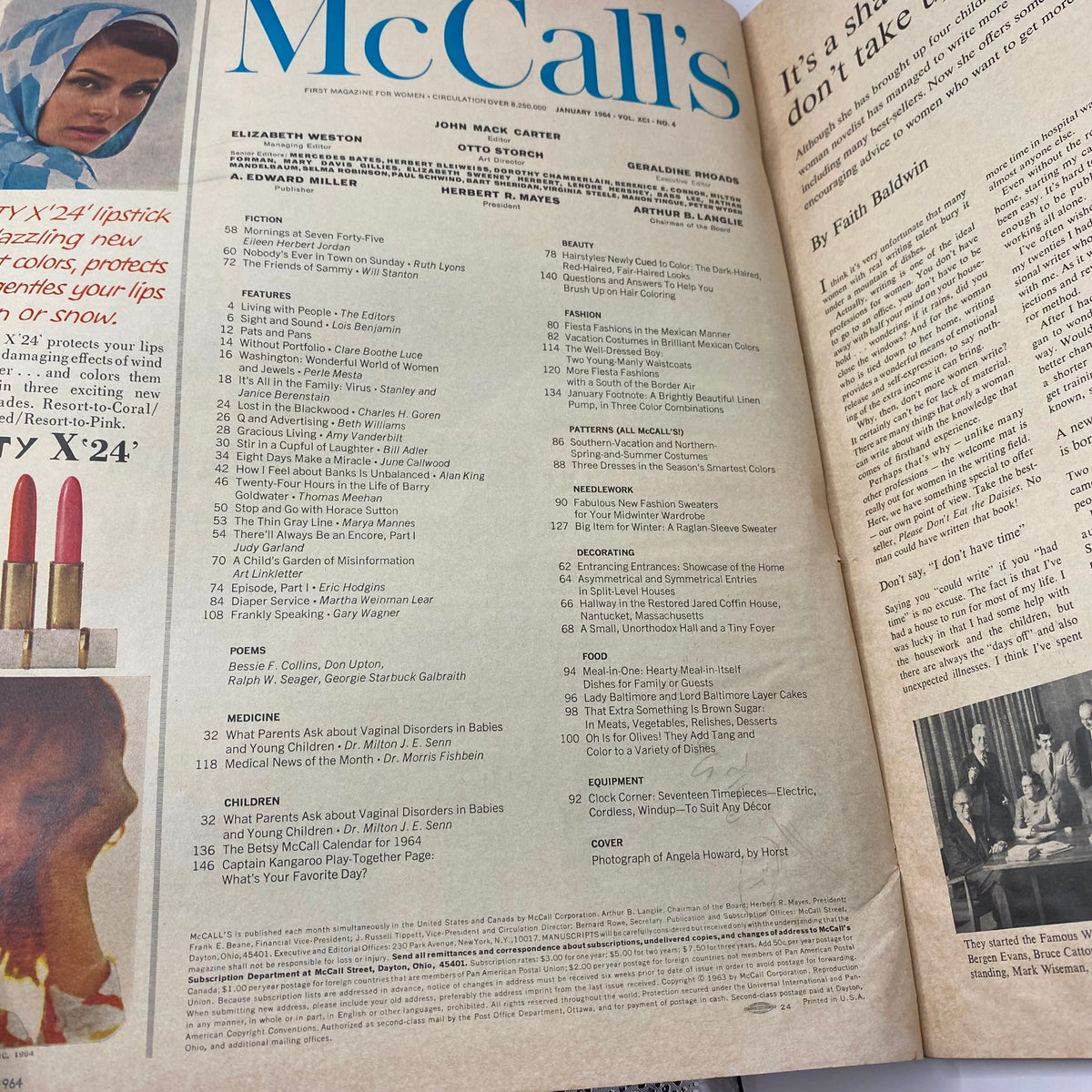 Interior page of VTG McCall's Magazine January 1964 showcasing features including articles and beauty tips, enhancing the cultural context of the era.