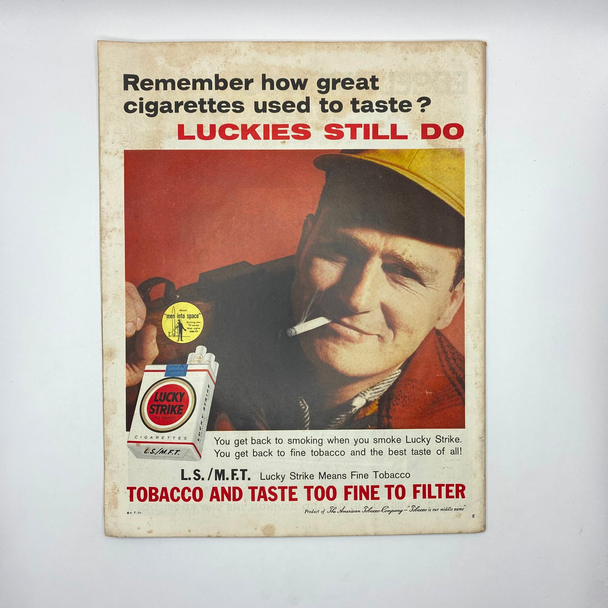Advertisement page in the Saturday Evening Post Magazine, November 7, 1959, promoting Lucky Strike cigarettes with a vintage illustration, representing mid-20th century marketing.