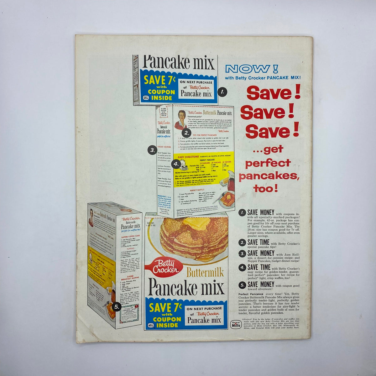 Back cover of the Saturday Evening Post Magazine October 3 1959 featuring a colorful advertisement for Betty Crocker Buttermilk Pancake Mix, promoting savings with a coupon.