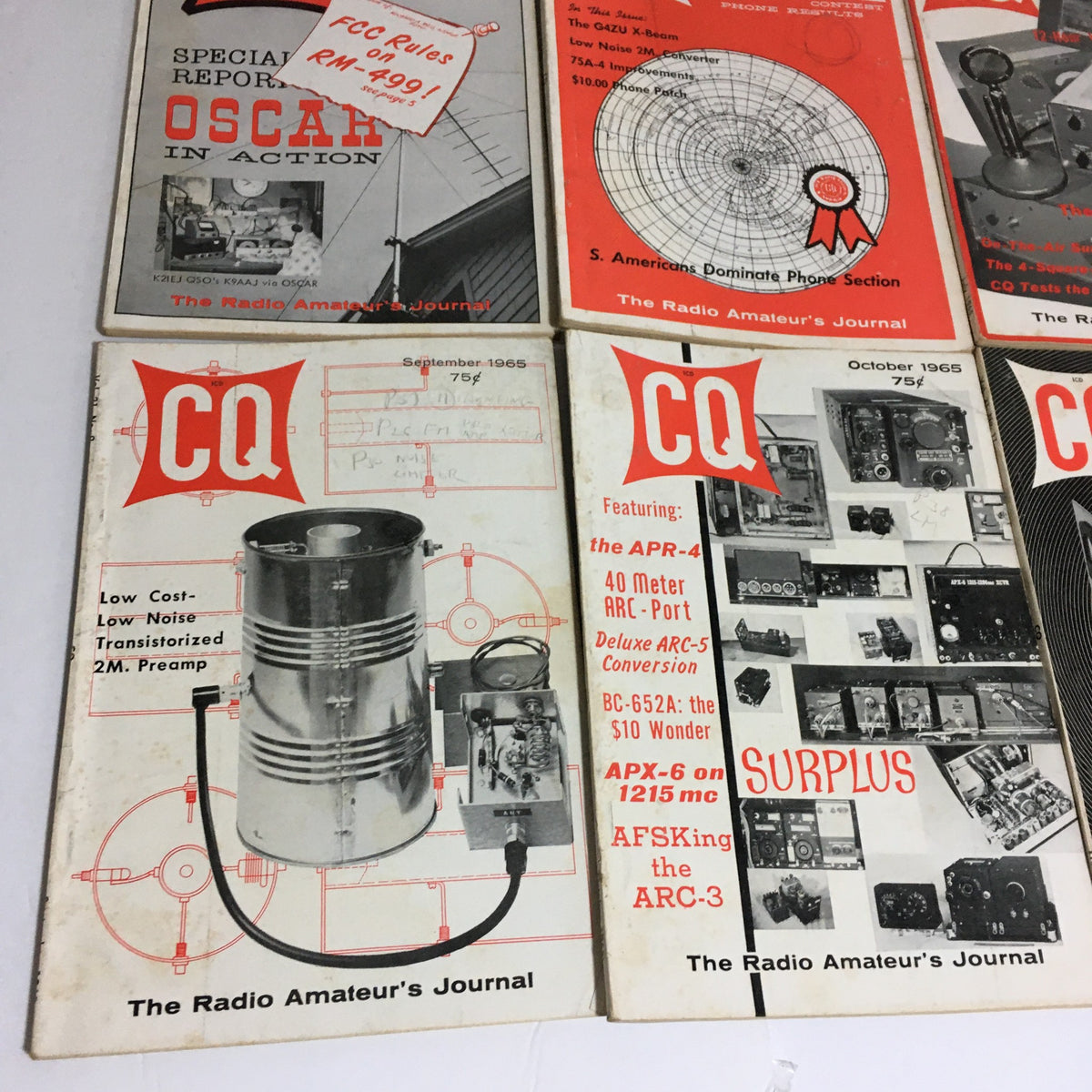 Collection of 12 1965 CQ The Radio Amateur's Journal magazines with covers from September to December, presenting major advancements in amateur radio.