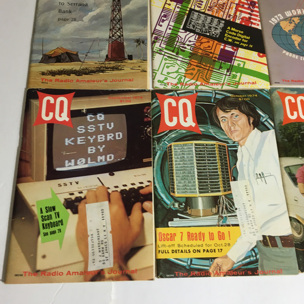 Lot of 12 Complete January to December 1974 CQ The Radio Amateur's Journal showcasing various magazine covers from 1974, documenting key aspects of amateur radio communication throughout the year.