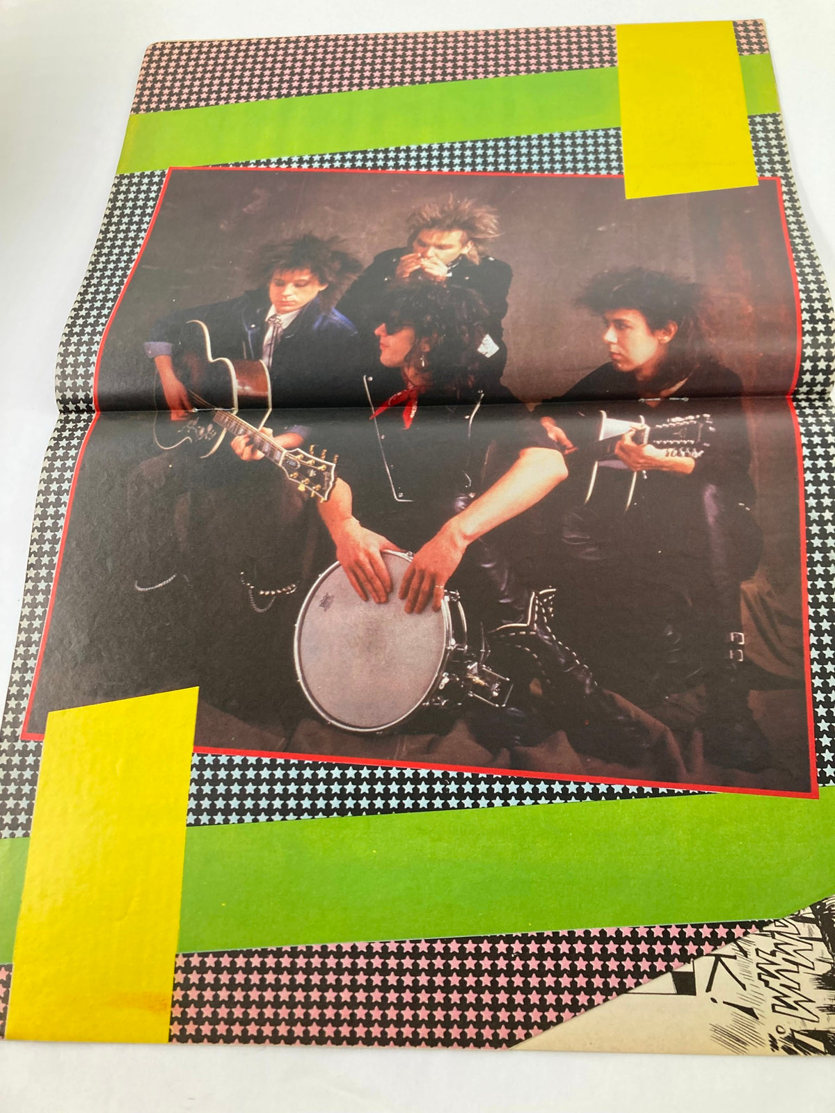 Centerfold spread in VTG Lookin Magazine February 18 1984 #8 featuring a band in a dynamic pose, reflecting the music and fashion trends of the era.