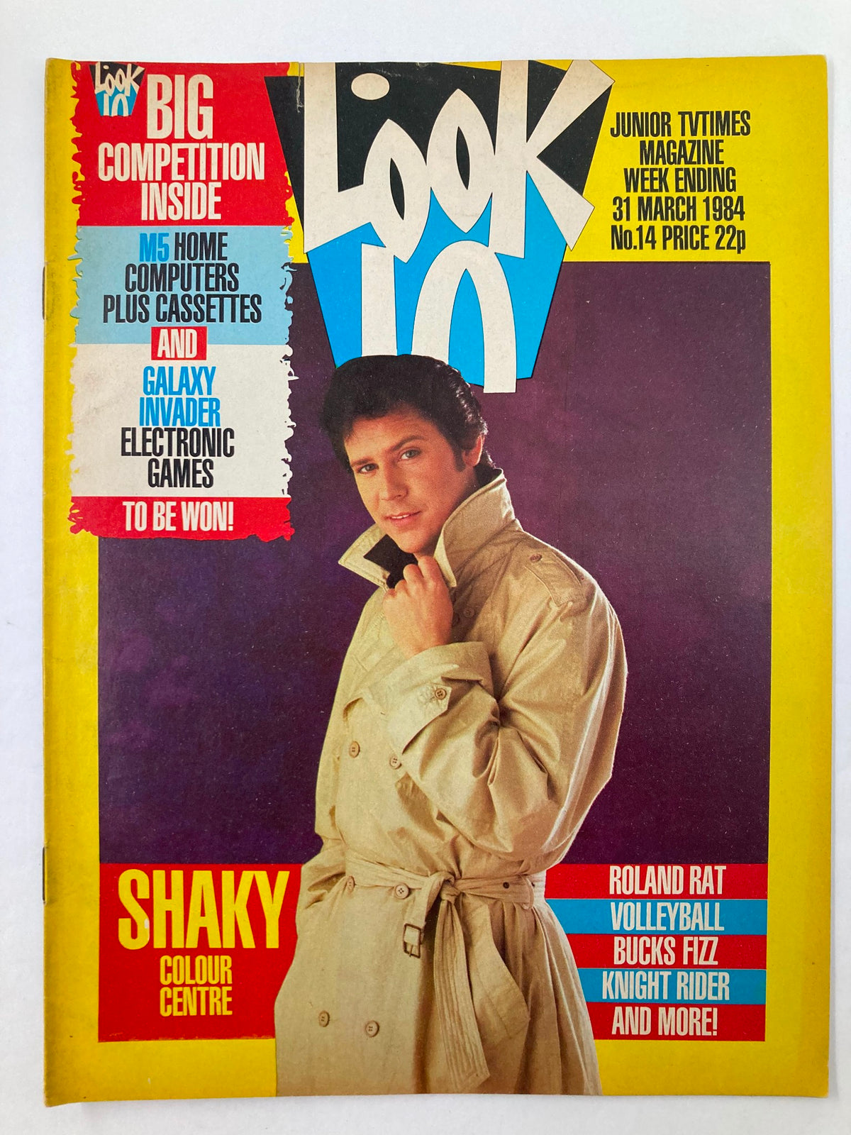 Cover of VTG Lookin Magazine March 31 1984 #14 featuring Shaky, showcasing vibrant colors and promotions for competitions inside.