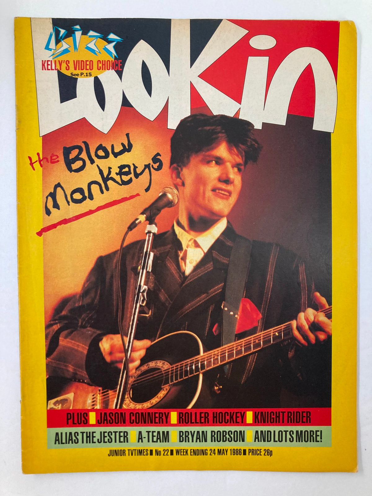 Vintage Lookin Magazine May 24 1986 cover featuring The Blow Monkeys and Jason Connery with vibrant colors and bold text.
