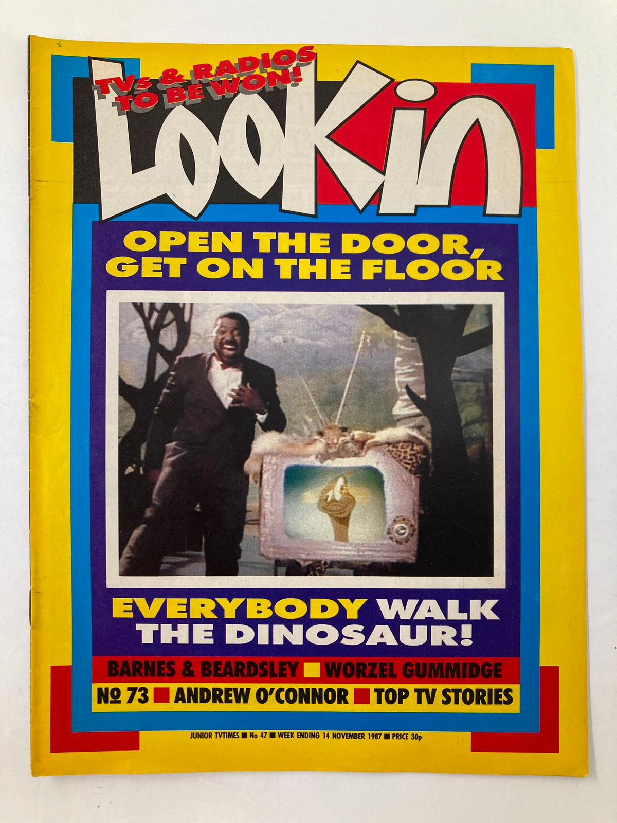 VTG Lookin Magazine November 14 1987 #47 featuring Andrew O'Connor and Worzel Gummidge on the colorful cover, showcasing pop culture and entertainment themes of the late 1980s.