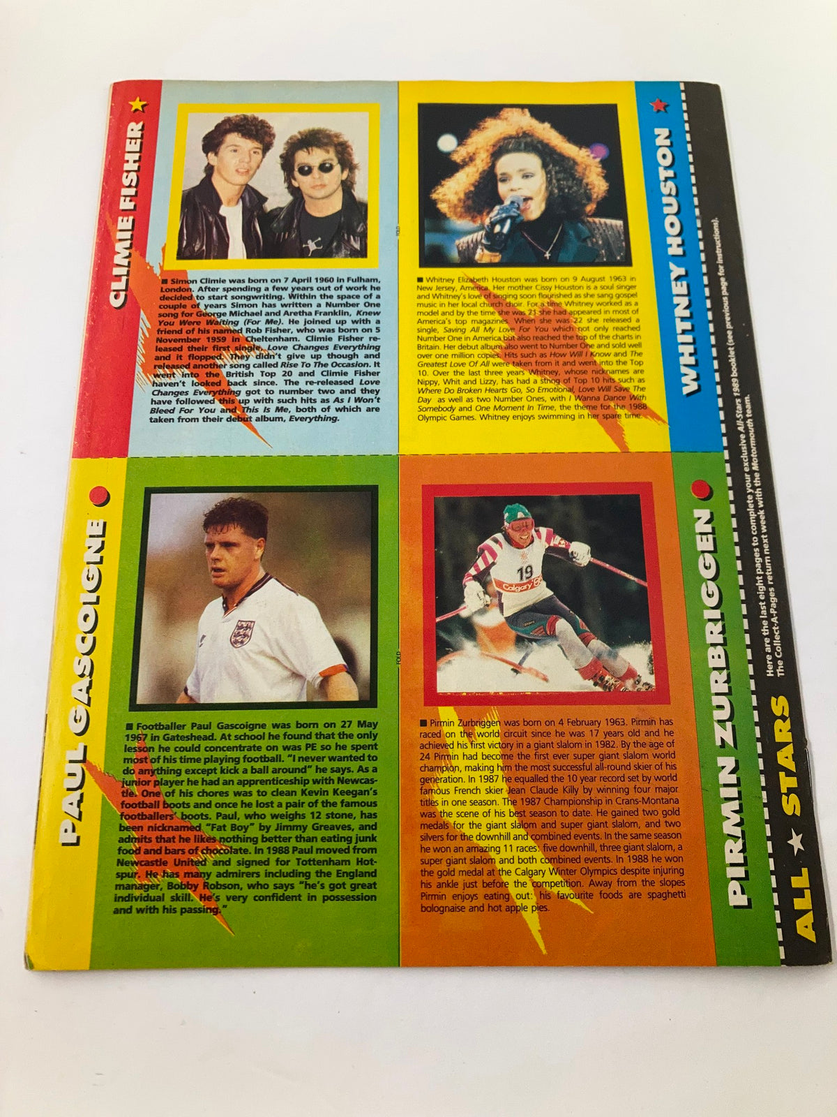 Back cover of Lookin Magazine February 25, 1989 showcasing a collage of iconic celebrities including Whitney Houston and Paul Gascoigne, reflecting the pop culture of the late 1980s.