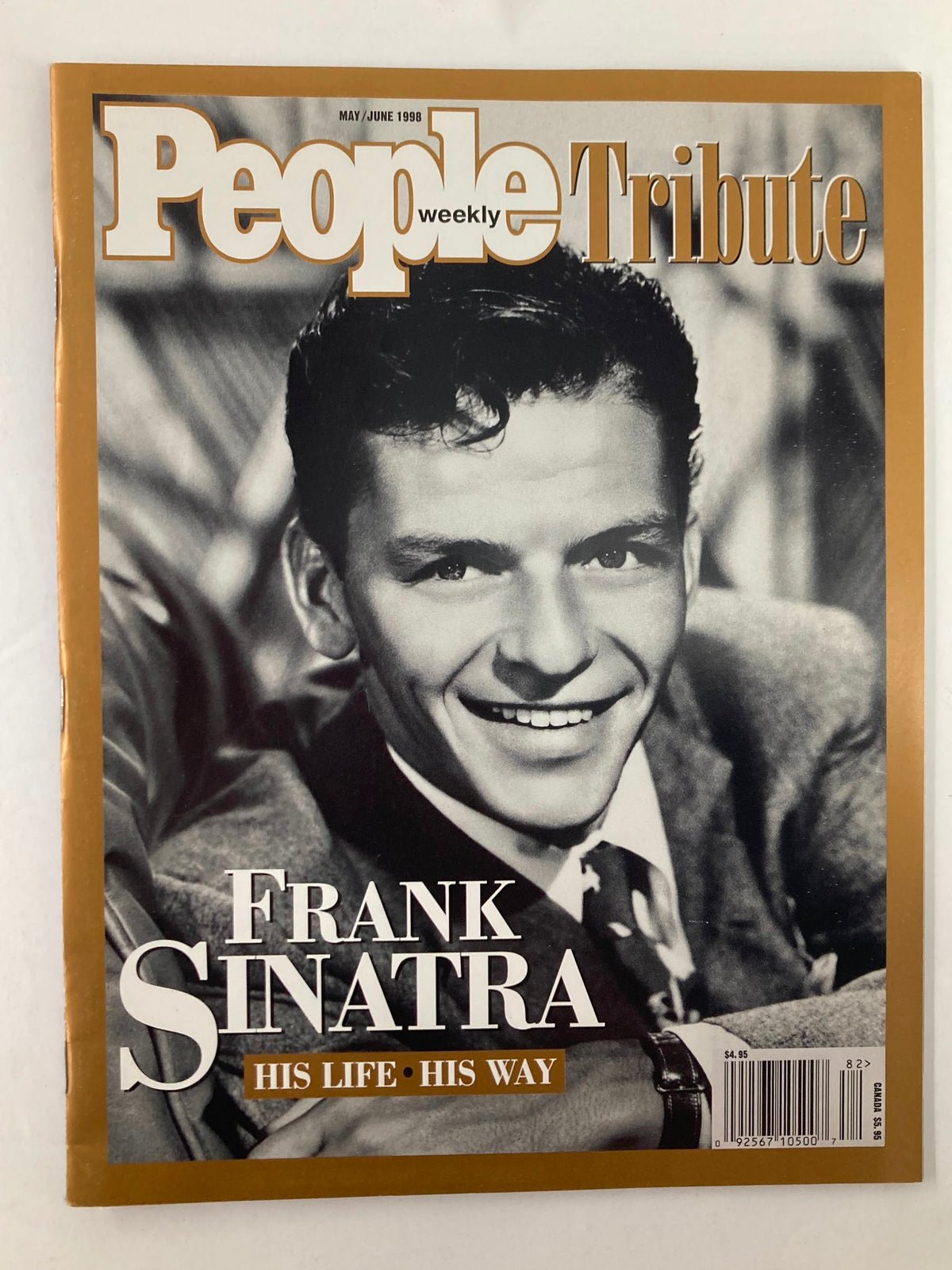 People Weekly Magazine May 1998 featuring Frank Sinatra on the cover, titled 'Frank Sinatra: His Life, His Way'. The magazine displays a black and white photograph of Sinatra smiling, highlighting his iconic persona.