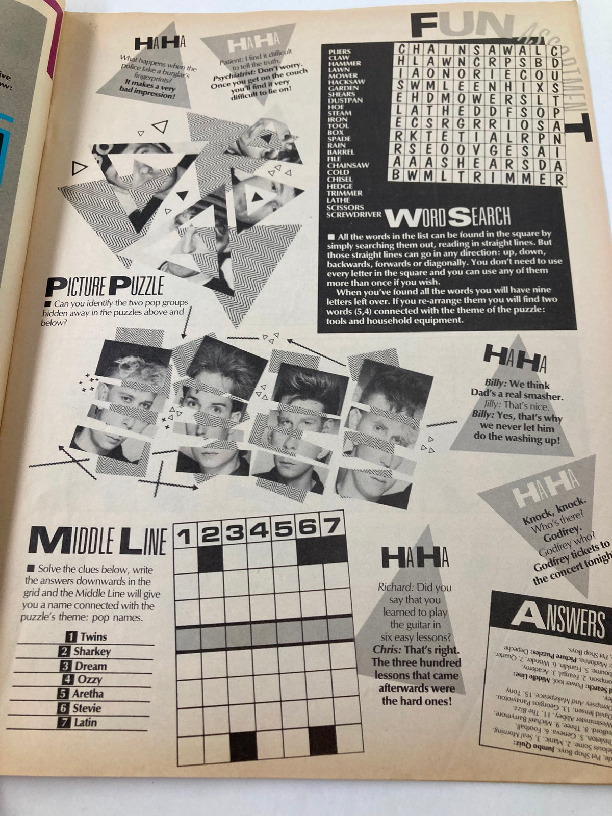 Puzzle and game section in VTG Lookin Magazine July 19 1986 #30, presenting various fun activities for readers, characteristic of vintage publications.