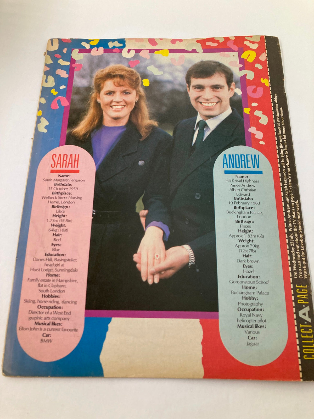 VTG Lookin Magazine July 19 1986 #30, highlighting a page with Sarah Ferguson and Prince Andrew, offering insights into the personal lives of British royals during the 1980s.