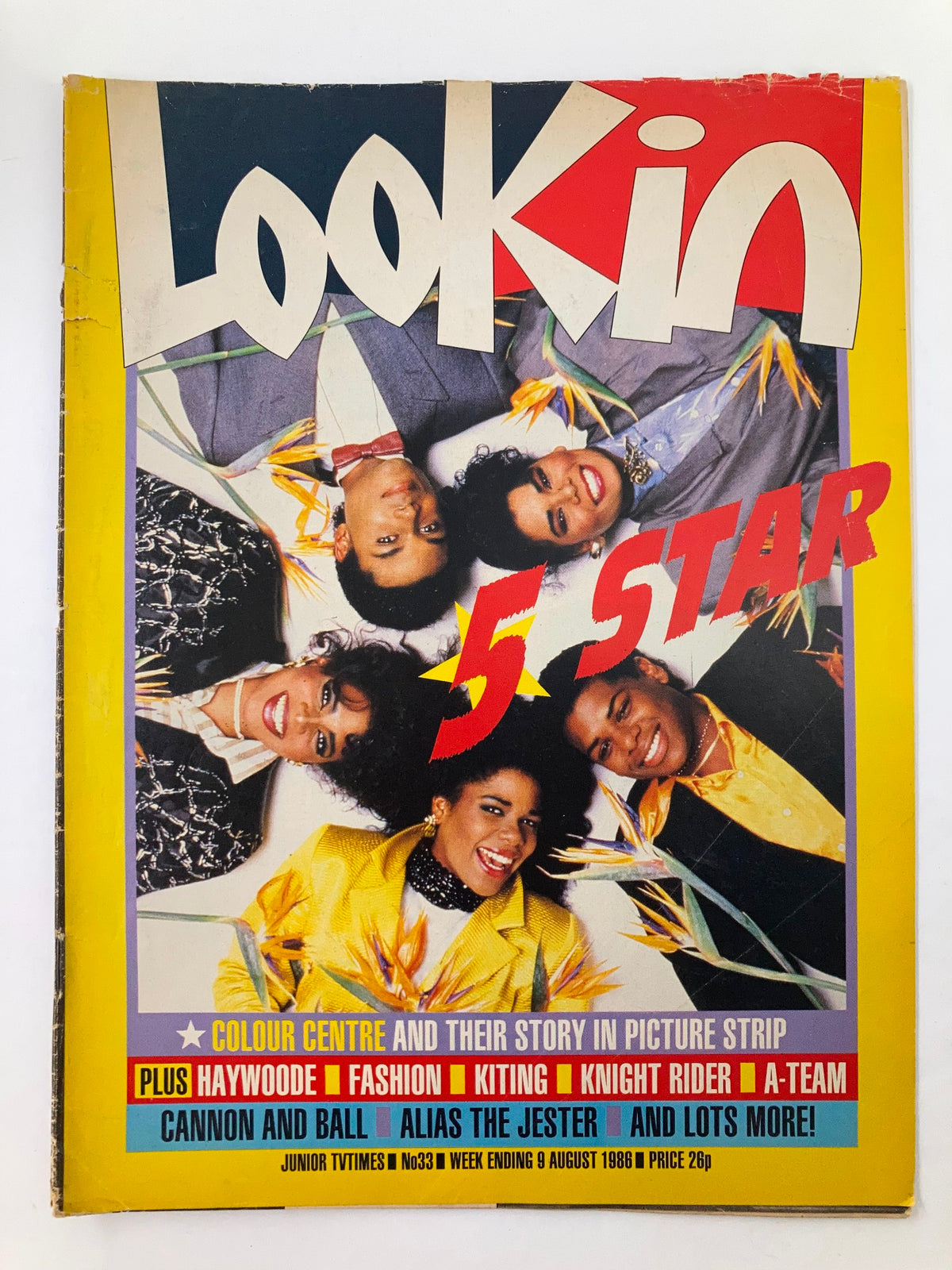 Cover of VTG Lookin Magazine August 9 1986 #33 featuring 5-Star and Haywoode, showcasing 1980s pop culture, vibrant colors, and iconic style.