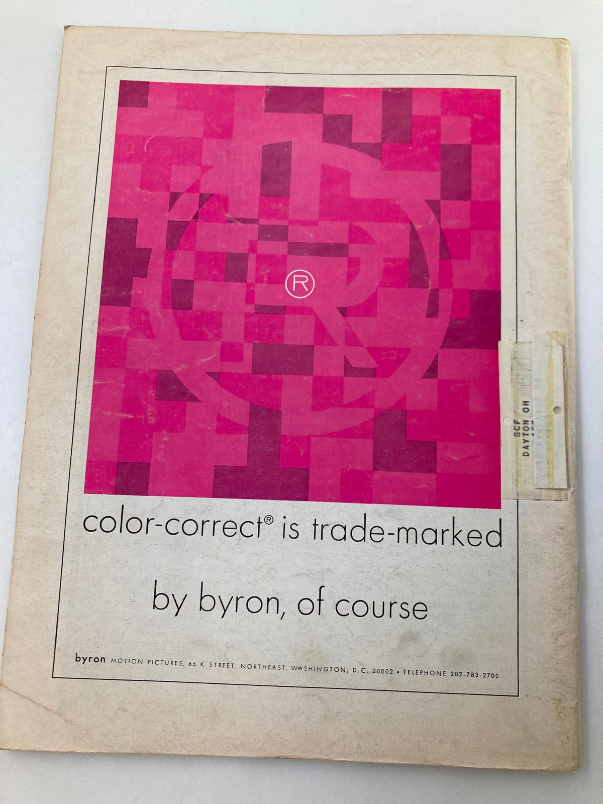 Back cover of American Cinematographer Magazine August 1969, displaying a colorful trade advertisement for color-correct film technology, indicative of the era's cinematic innovations.