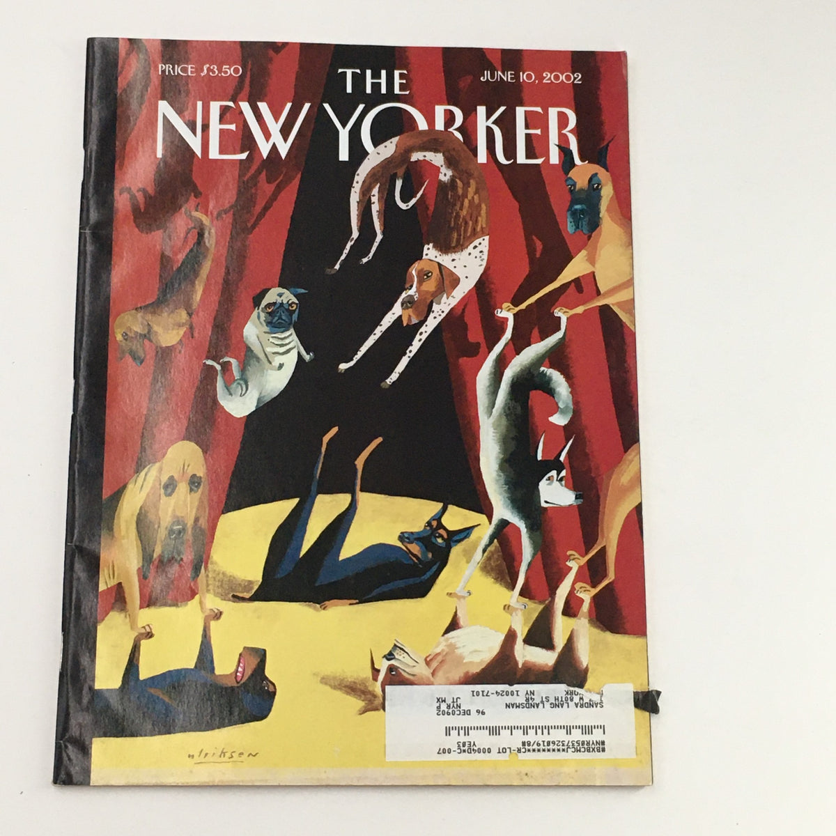 Cover of The New Yorker Full Magazine June 10 2002 featuring Dog Show artwork by Mark Ulriksen, showcasing various dogs in a whimsical circus setting.