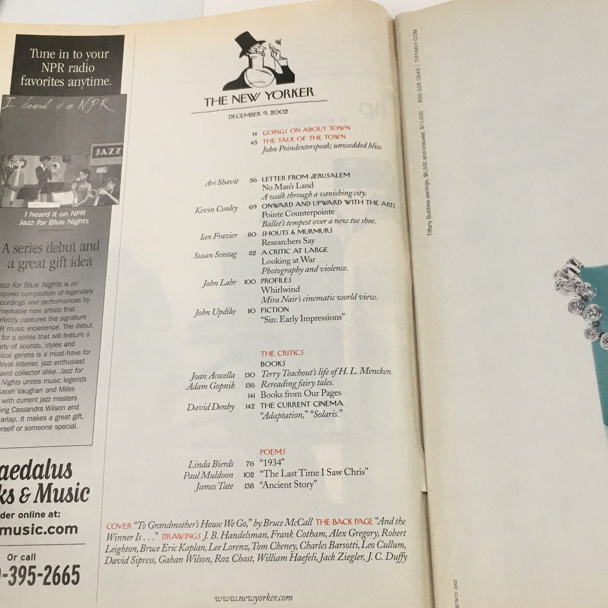 The New Yorker Full Magazine December 9 2002 contents page showcasing various articles and contributors, highlighting the magazine’s range of cultural commentary.
