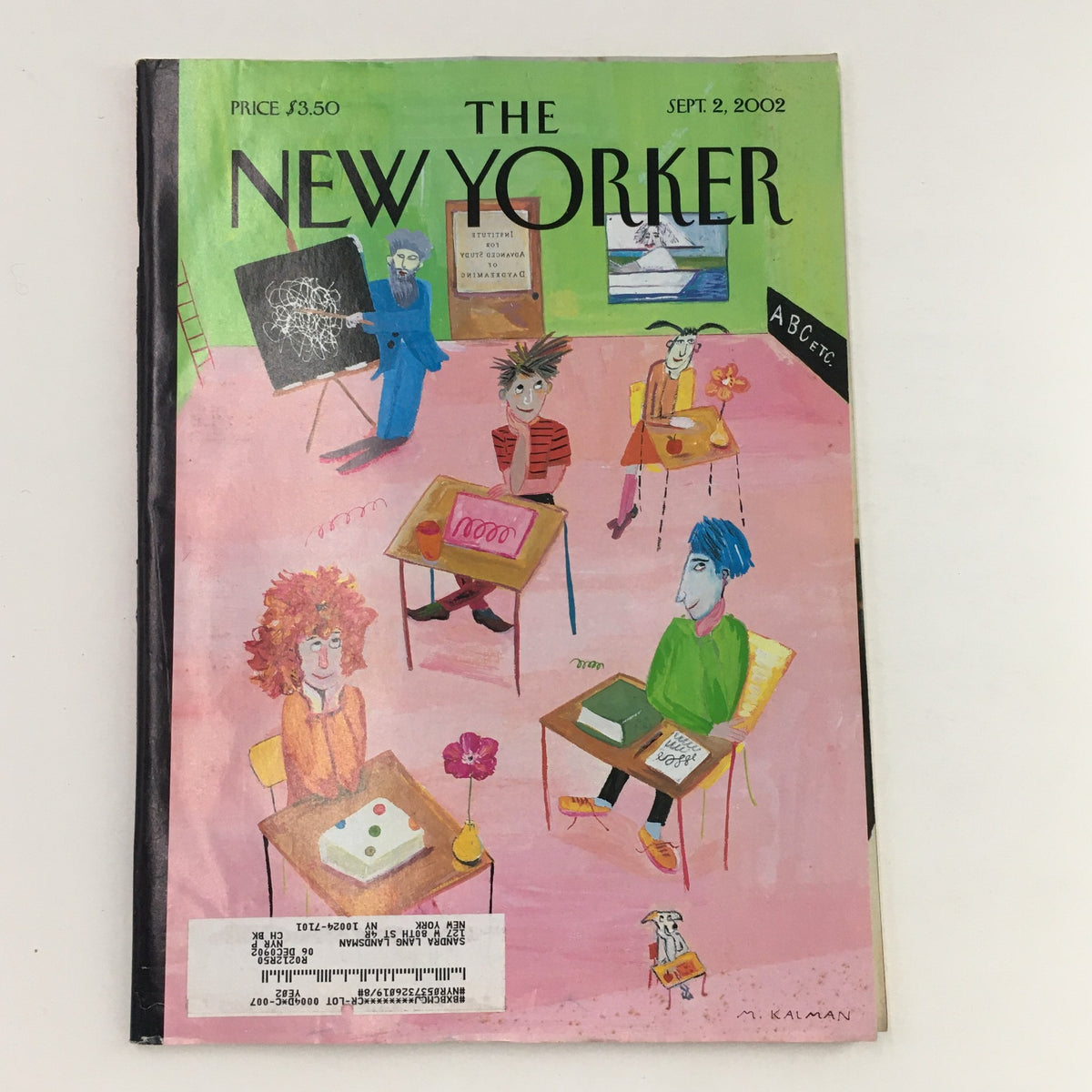 Cover of The New Yorker Full Magazine September 2 2002 featuring 'School Daze' illustration by Maira Kalman, depicting school children in a classroom setting.