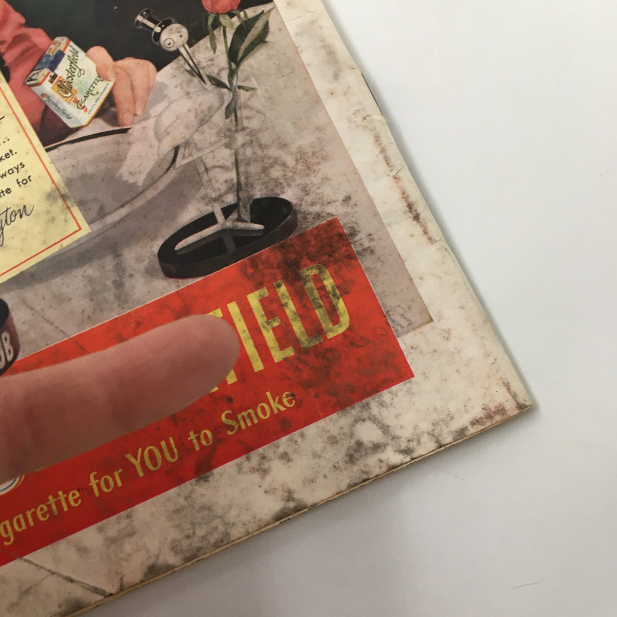 Close-up of Chesterfield cigarette advertisement in VTG Time Magazine January 23 1950 Vol. 55 No. 4, highlighting the slogan and a floral centerpiece.