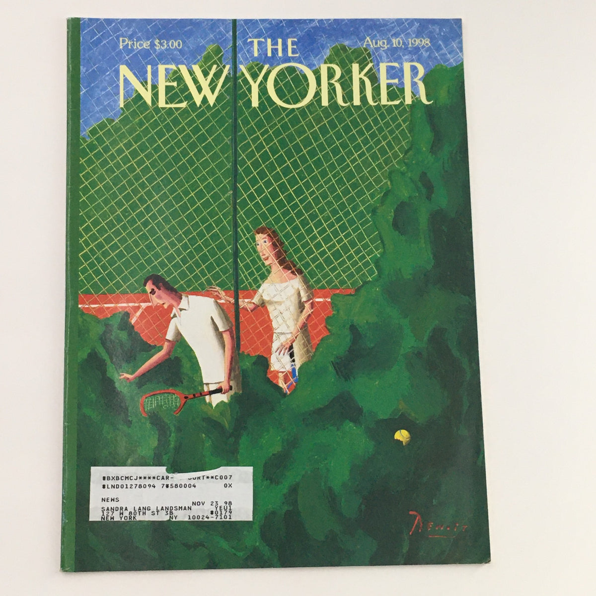 Cover of The New Yorker Full Magazine August 10 1998 featuring a unique illustration by Benoit van Innis, depicting a tennis scene.