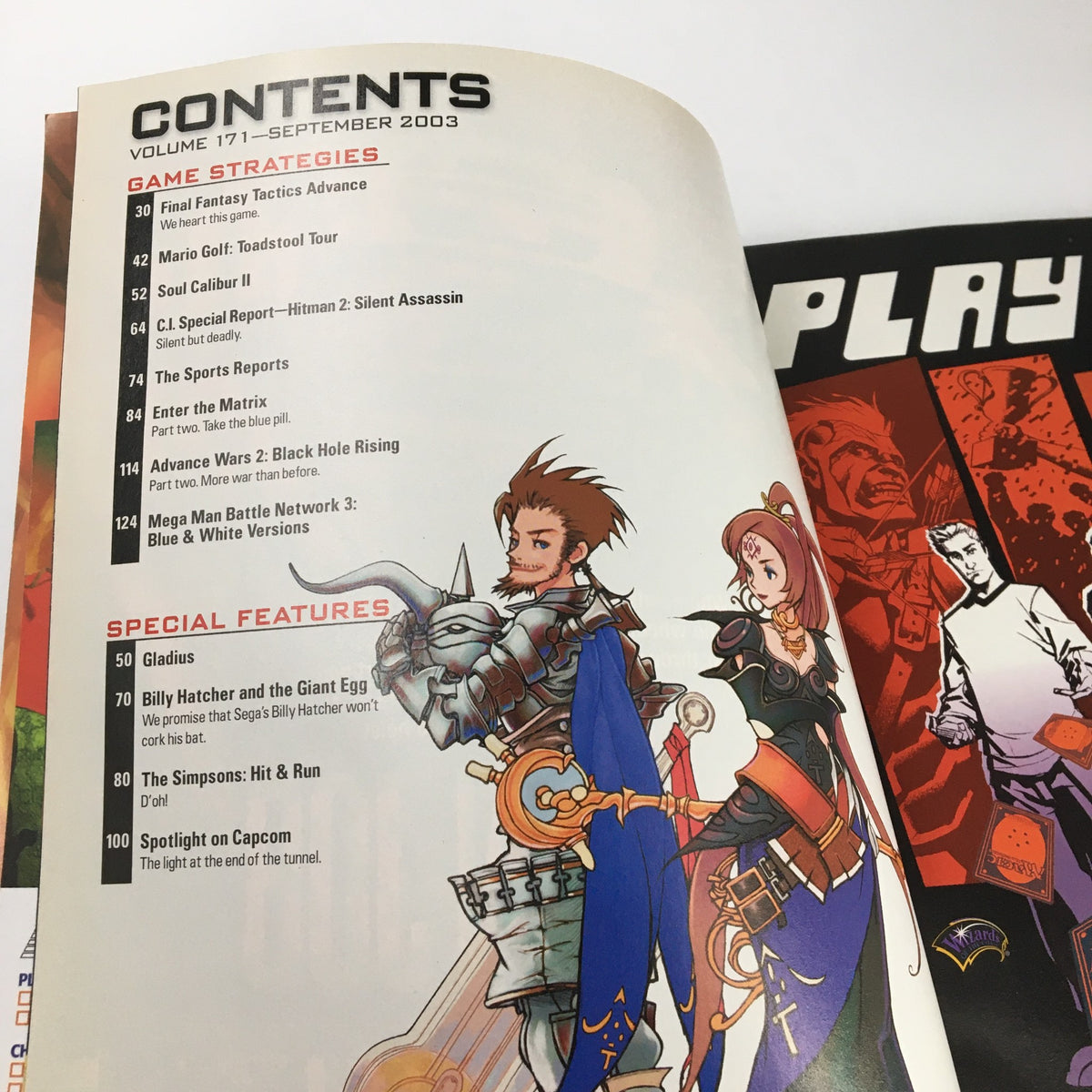 Table of contents page from Nintendo Power Magazine Vol 171 September 2003, listing game strategies including Final Fantasy Tactics Advance and special features.