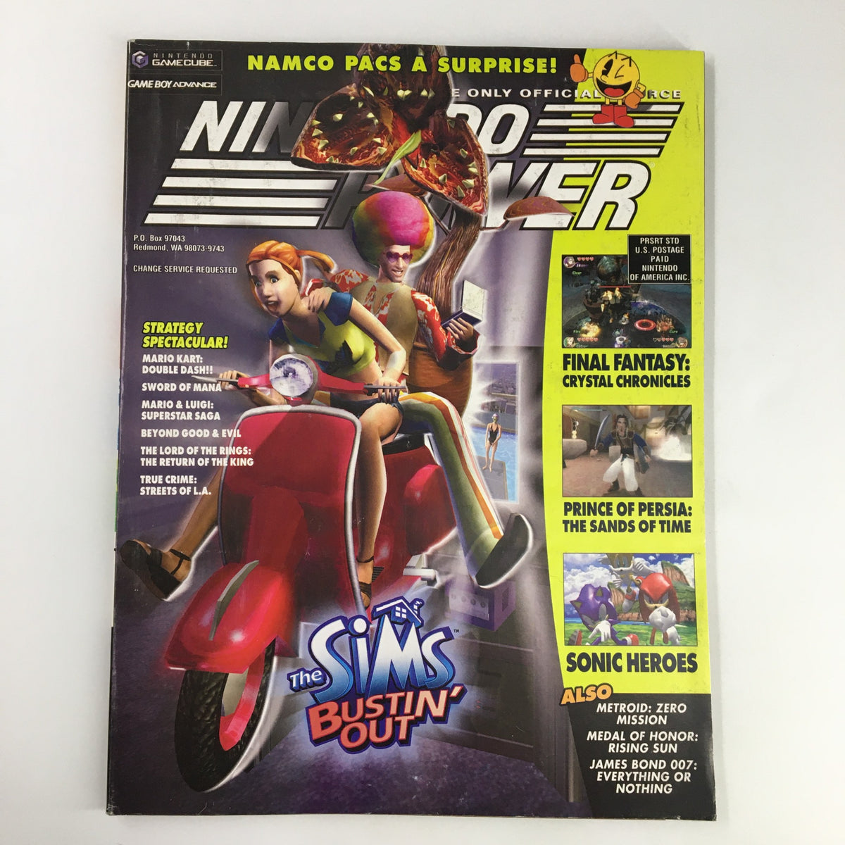 Cover of Nintendo Power Magazine Vol 176, February 2004 featuring The Sims Bustin' Out, showcasing characters on a motorcycle with vibrant graphics and gaming-related content.