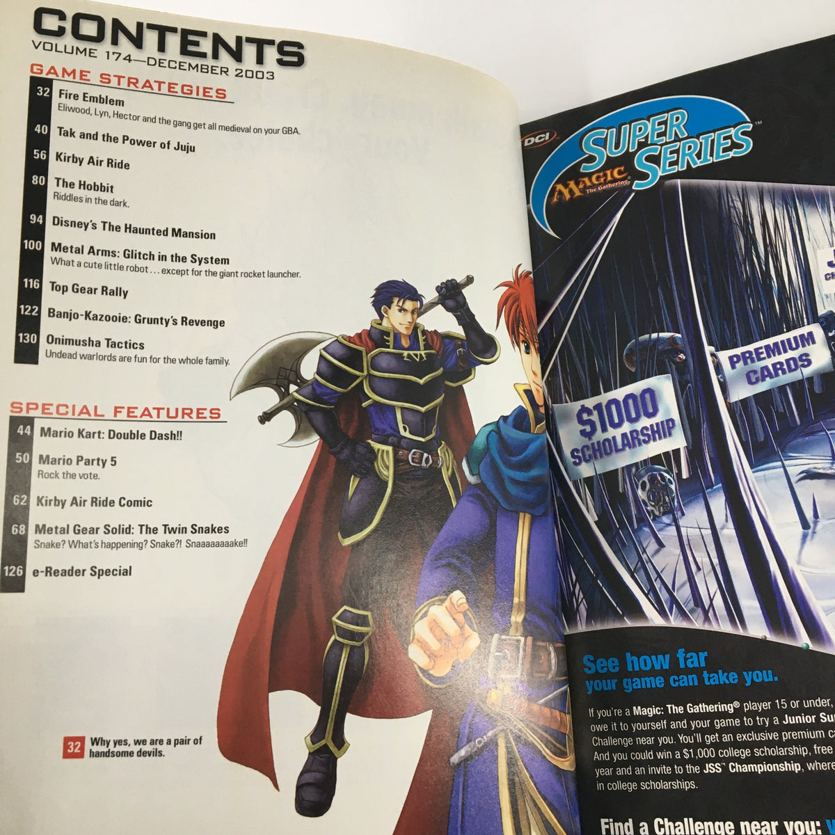 Contents page of Nintendo Power Magazine Vol 174 December 2003, detailing articles and features including the Fire Emblem game strategies and special features.