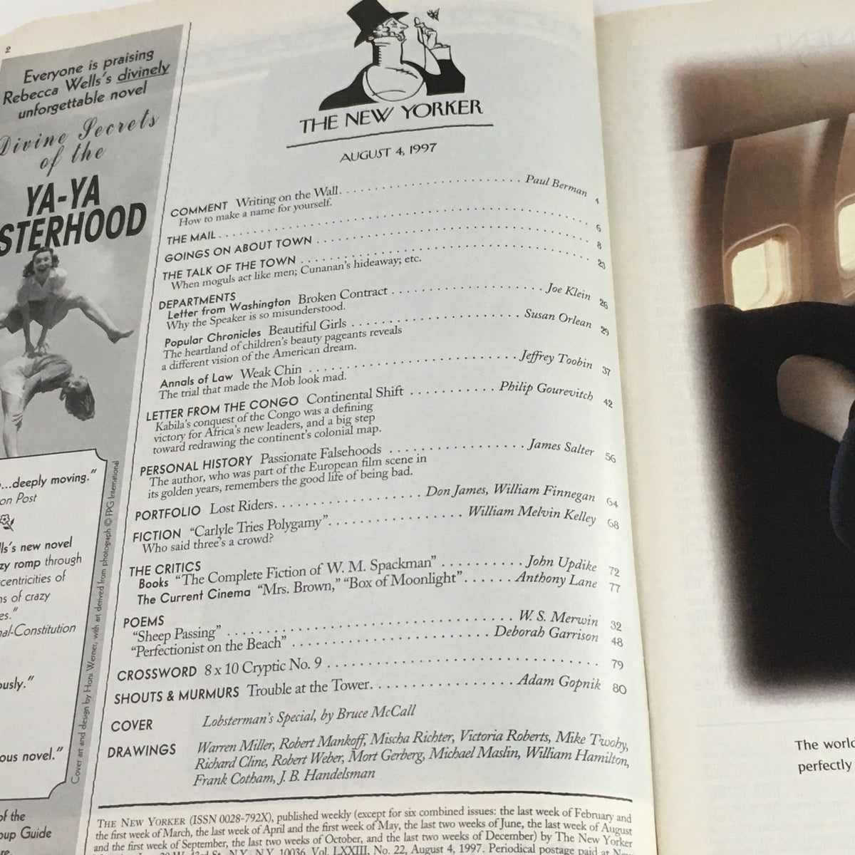 Interior page of The New Yorker Full Magazine August 4 1997 showcasing the table of contents and features, including the Lobsterman's Special by Bruce McCall.