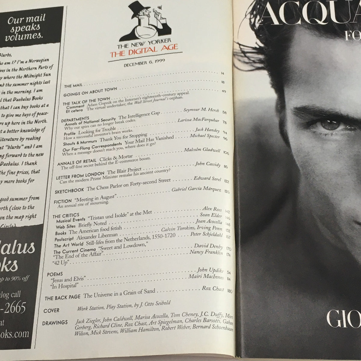Inside page of The New Yorker magazine, December 6, 1999, showcasing the table of contents and features of the issue, including contributions on digital age topics.