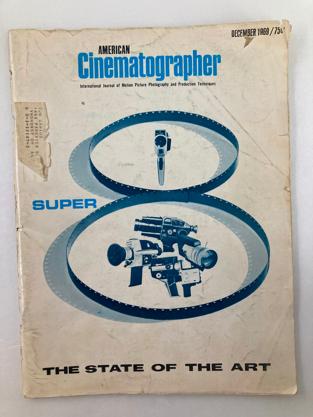 Cover of American Cinematographer Magazine December 1969 featuring Super-8 format cameras, showcasing the state of the art in motion picture photography.