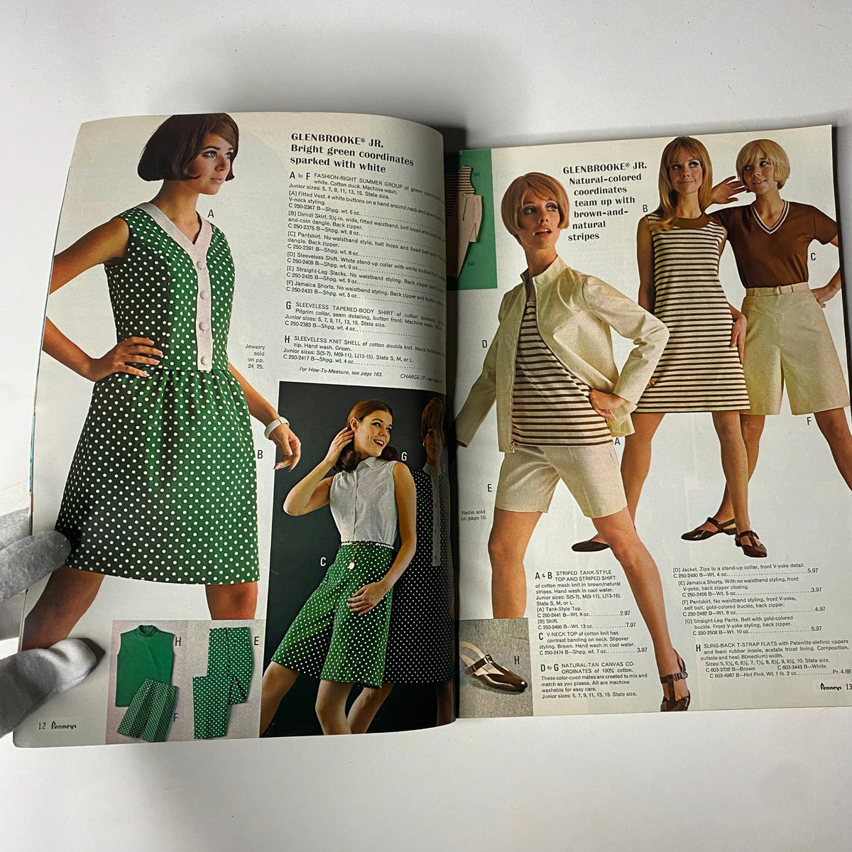 Fashion layouts from the 1968 JC Penneys Summer Store Catalog displaying various women's apparel including dresses and skirts in stylish designs.