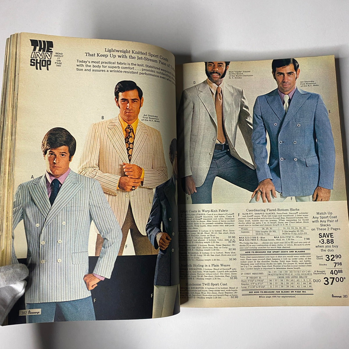 1971 JC Penneys Spring and Summer Store Catalog highlighting men's lightweight knitted sport coats, showcasing various styles with accompanying price listings.