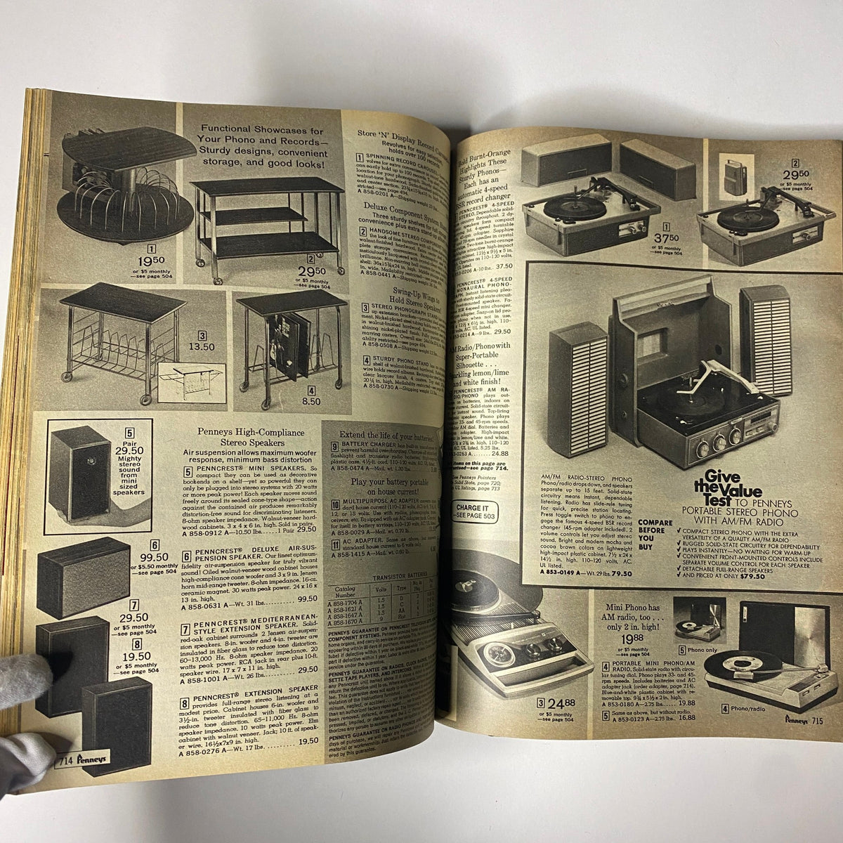 1971 JC Penneys Spring and Summer Store Catalog displaying portable stereo equipment including turntables and speakers, representative of mid-century music trends.
