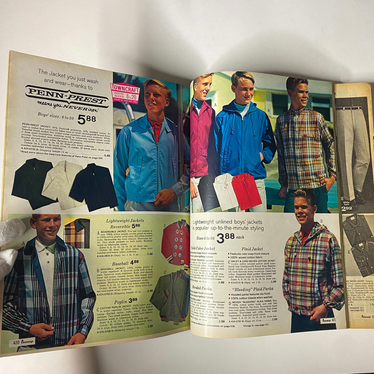 1966 JC Penneys Spring and Summer Store Catalog showcasing men's lightweight jackets, featuring boys' styles and pricing details.