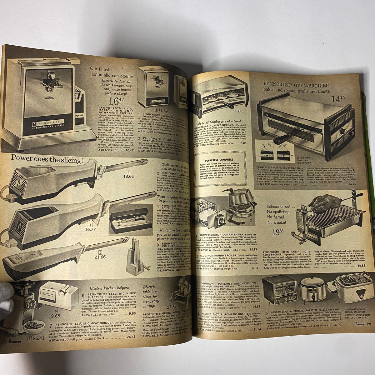 1966 JC Penneys Spring and Summer Store Catalog displaying a range of kitchen appliances including an automatic can opener and electric knife.