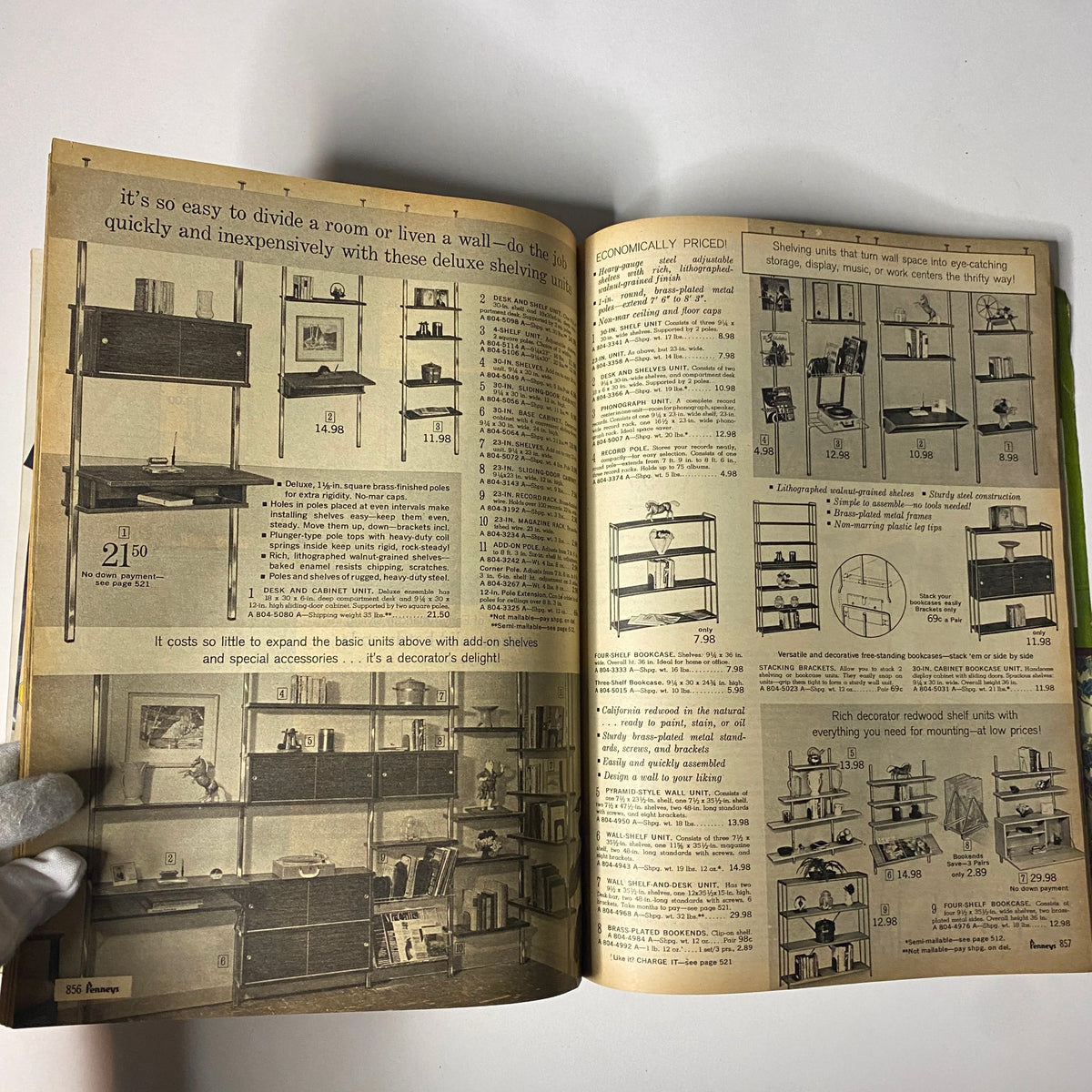 1966 JC Penneys Spring and Summer Store Catalog highlighting deluxe shelving units and furniture accessories for home decor.