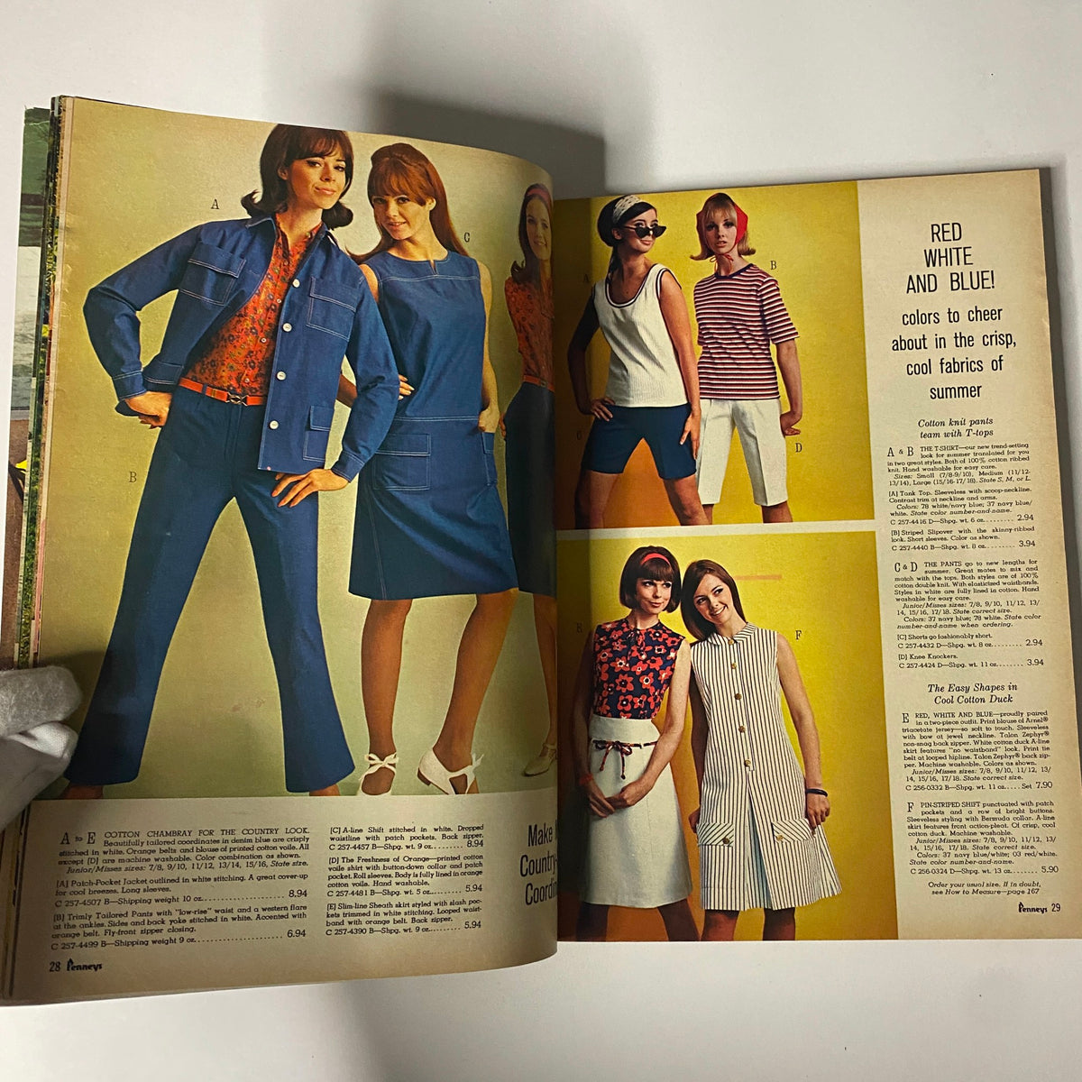 Further interior pages from the 1966 JC Penneys Summer Store Catalog illustrating summer clothing styles in red, white, and blue, positioned for a classic mid-1960s look.