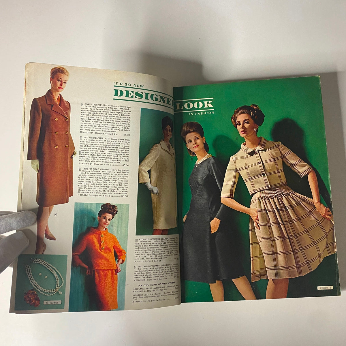 A stylish spread from the 1963 JC Penneys Fall and Winter Store Catalog highlighting formal wear and classic styles under the 'Designer Look' section.