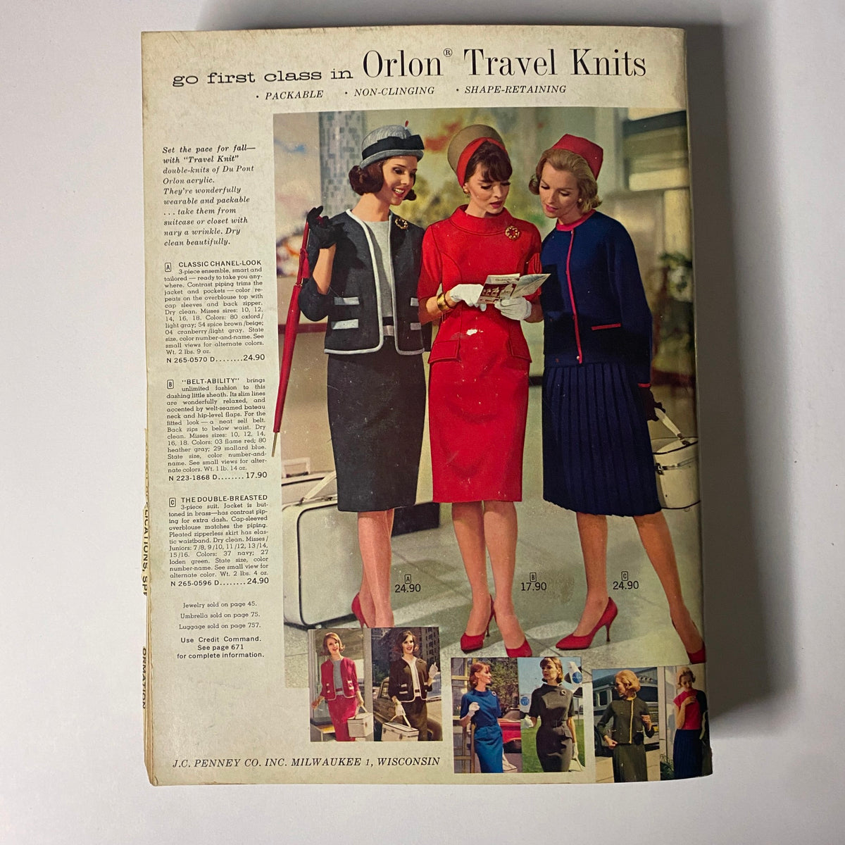 1963 JC Penneys Fall and Winter Store Catalog cover page highlighting stylish women dressed in travel knits by J.C. Penney, illustrating classic 1960s fashion and design.