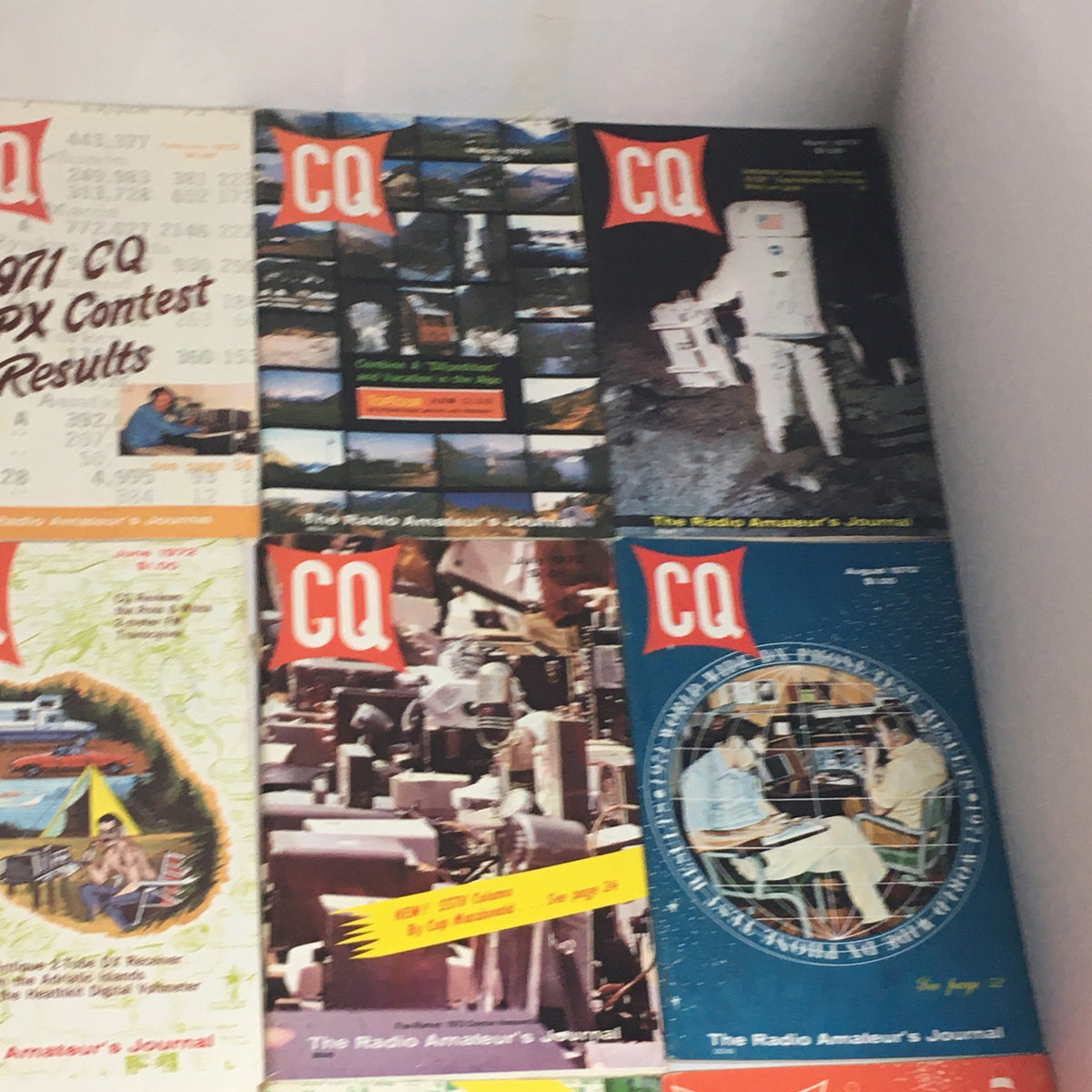 Lot of 12 Complete January to December 1972 CQ The Radio Amateur's Journal - Collection of magazine covers featuring significant radio events and technology discussions of 1972.