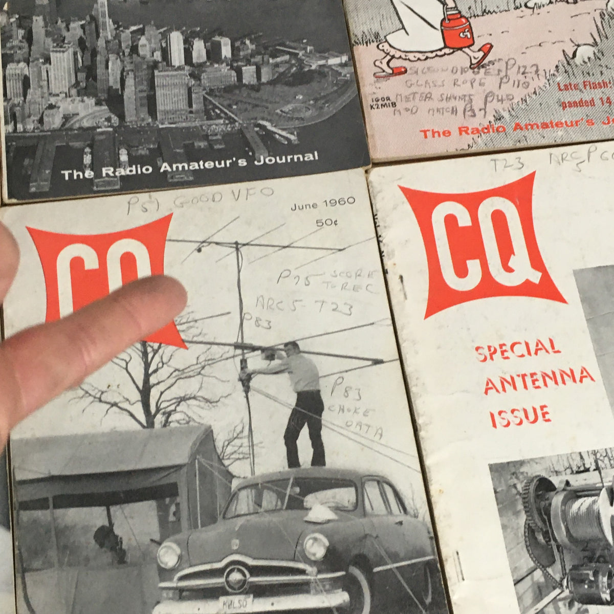 June 1960 and Special Antenna Issue covers from CQ The Radio Amateur's Journal, depicting amateur radio operators and equipment.