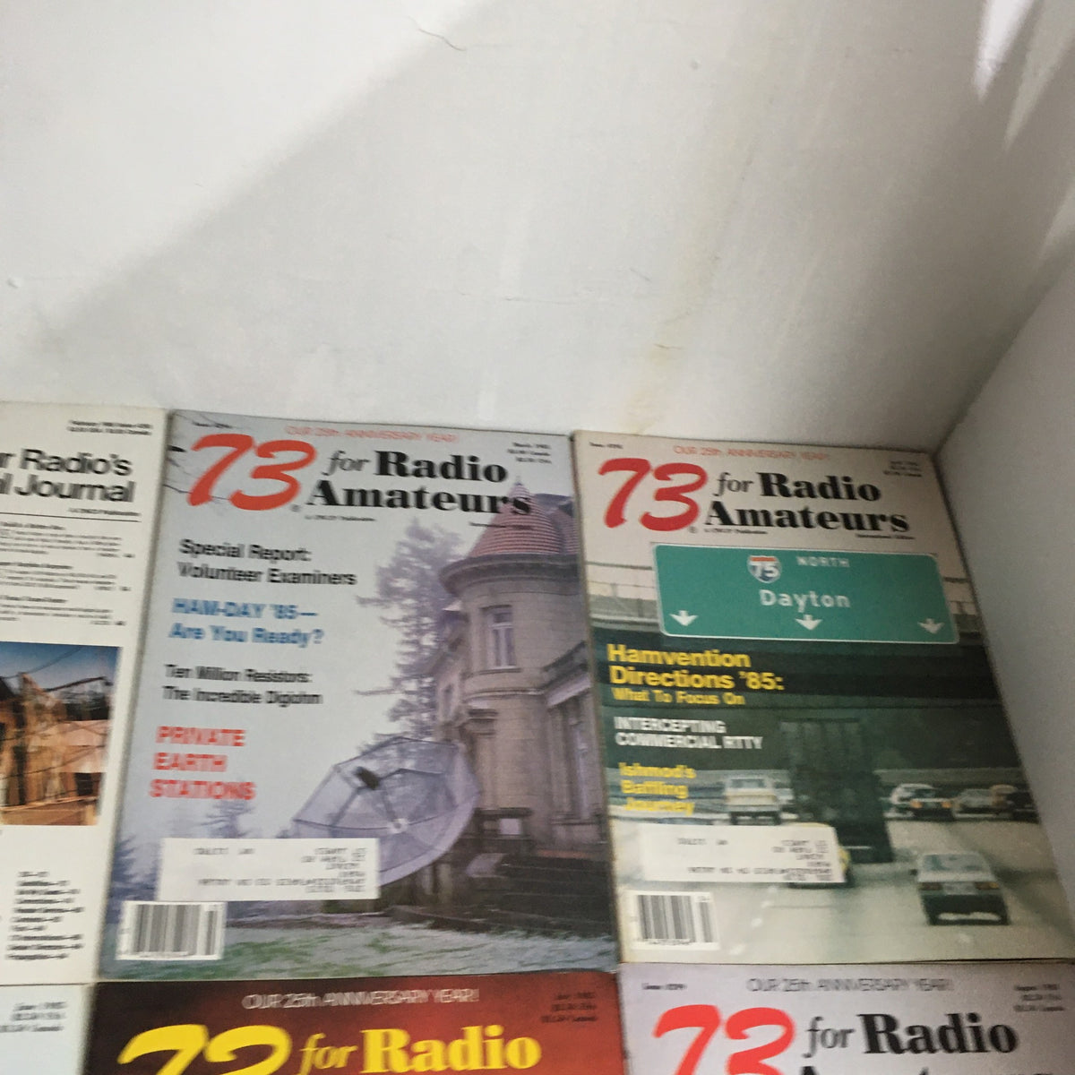 Lot of 12 Complete 73 Amateur Radio Magazines January to December 1985 showcasing early issues with diverse topics in amateur radio including equipment, volunteer examiners, and event highlights.