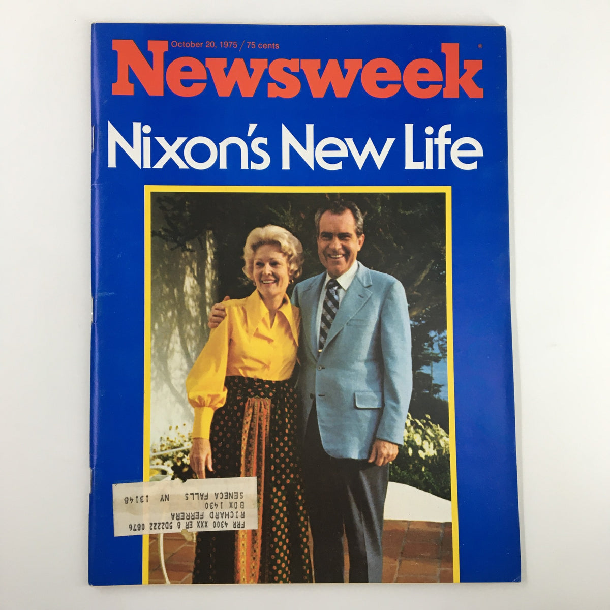 Cover of VTG Newsweek Magazine from October 20, 1975, featuring Richard Nixon and Pat Nixon, showcasing the title 'Nixon's New Life'.