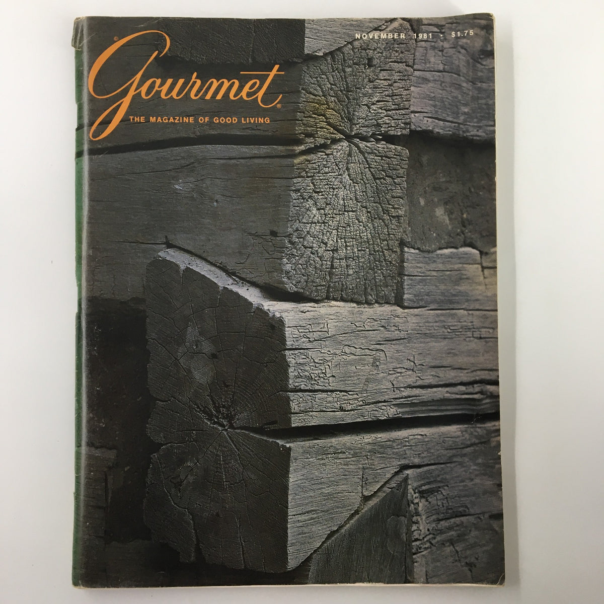 Cover of Gourmet Magazine November 1981, showcasing an artistic abstract design featuring textured wooden elements, highlighting the magazine's focus on culinary culture.