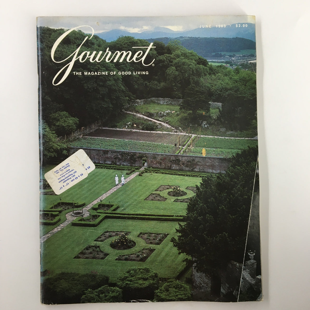 Cover of VTG Gourmet Magazine June 1983 featuring the theme 'Glistening Whites at Bodysgallen Hall', showcasing a beautiful garden landscape and vintage aesthetic.