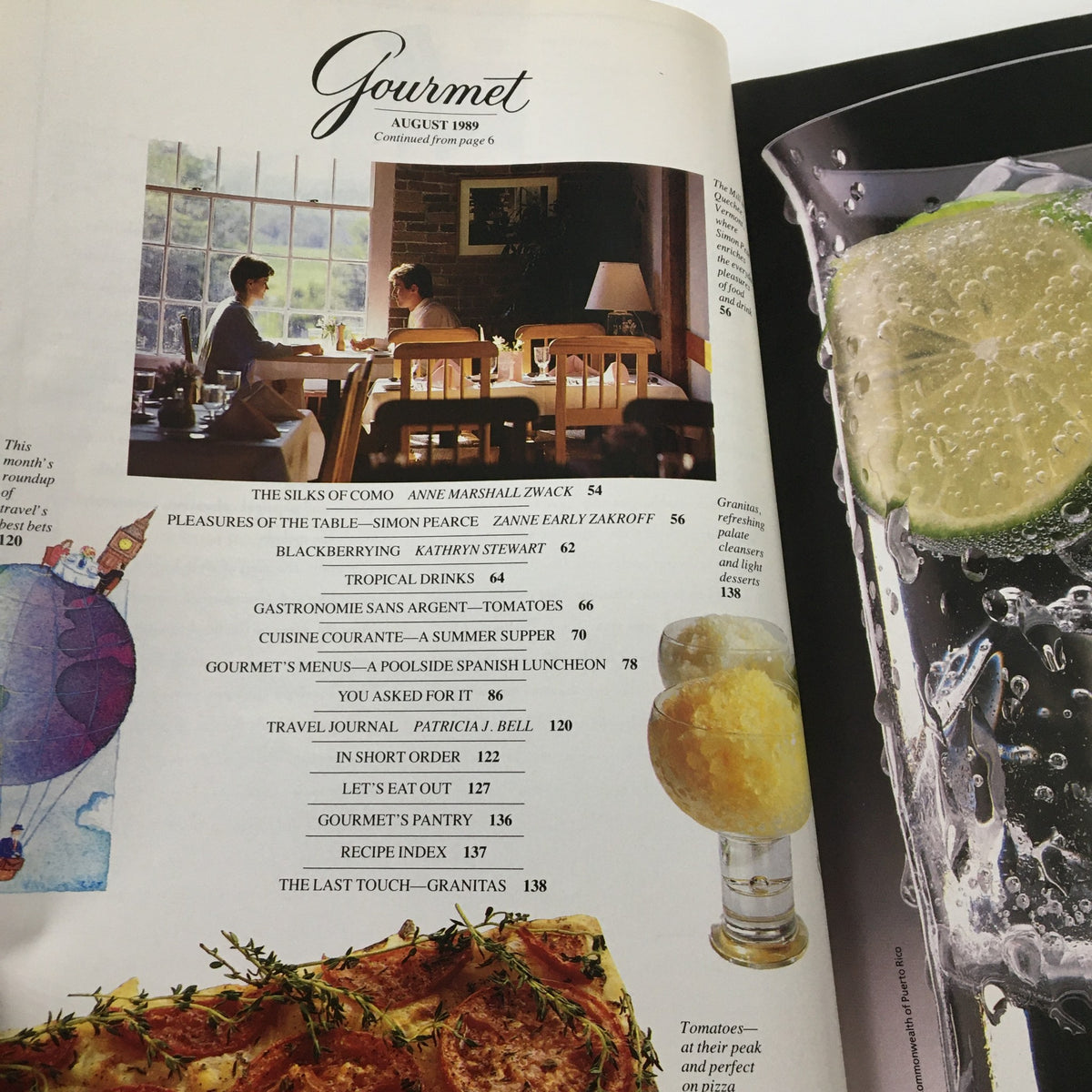 Continuing page from VTG Gourmet Magazine August 1989, featuring articles and images related to tropical drinks and dining experiences. Illustrates the magazine's emphasis on gourmet cuisine.